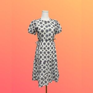 LOFT White Midi Dress with Blue Floral Motif